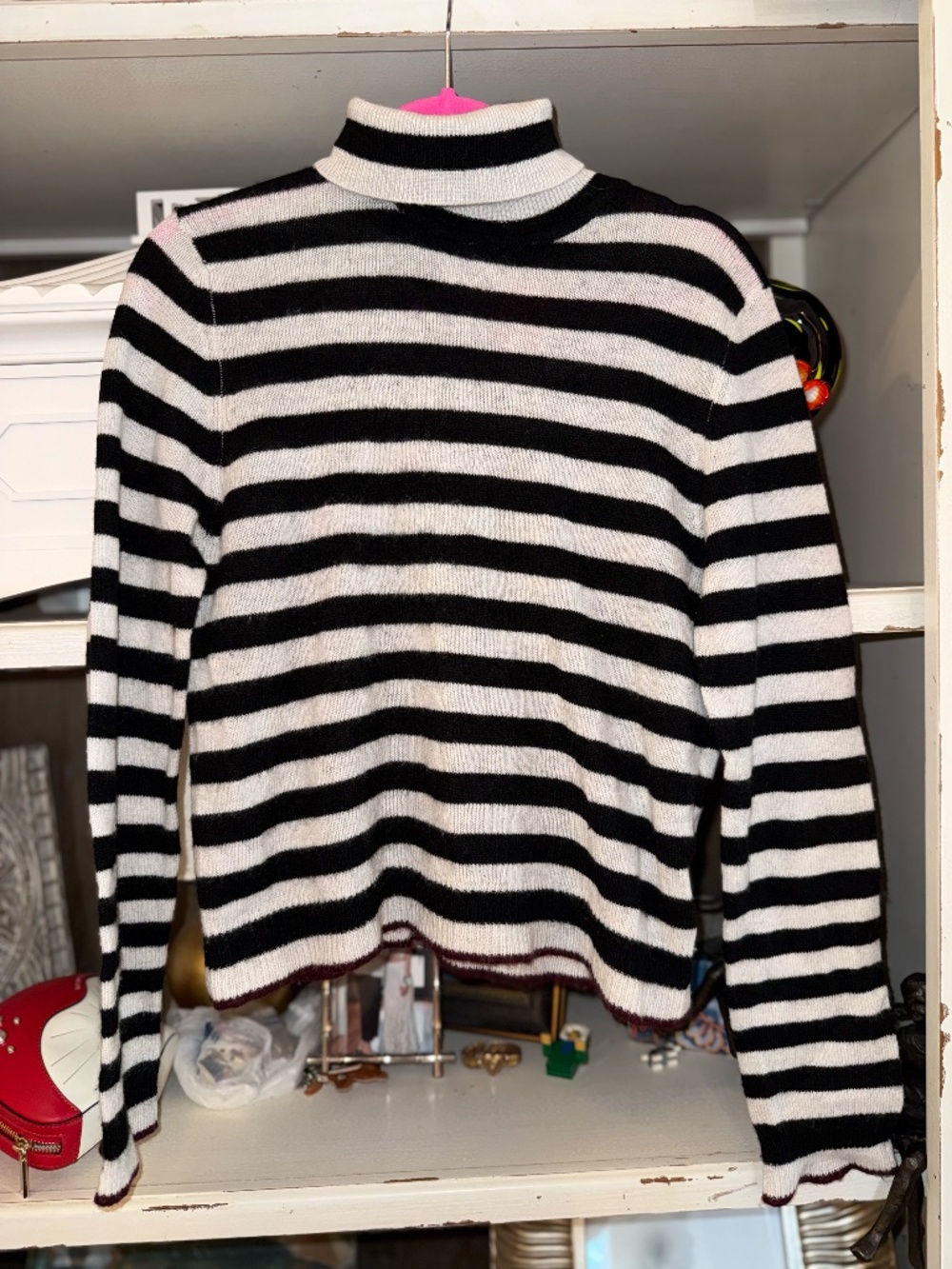 Jumper cashmere sweater black striped turtleneck size 2 - Picture 4 of 8